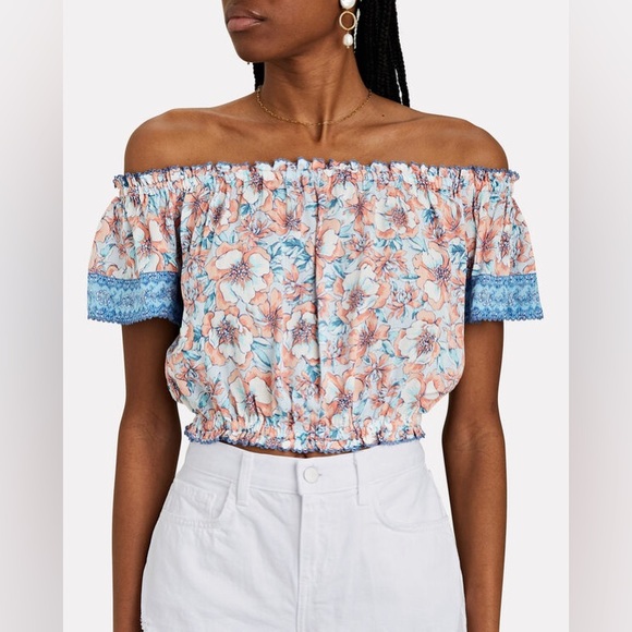 POUPETTE ST BARTH Camila Off-The-Shoulder Floral Top S/M - Picture 2 of 5